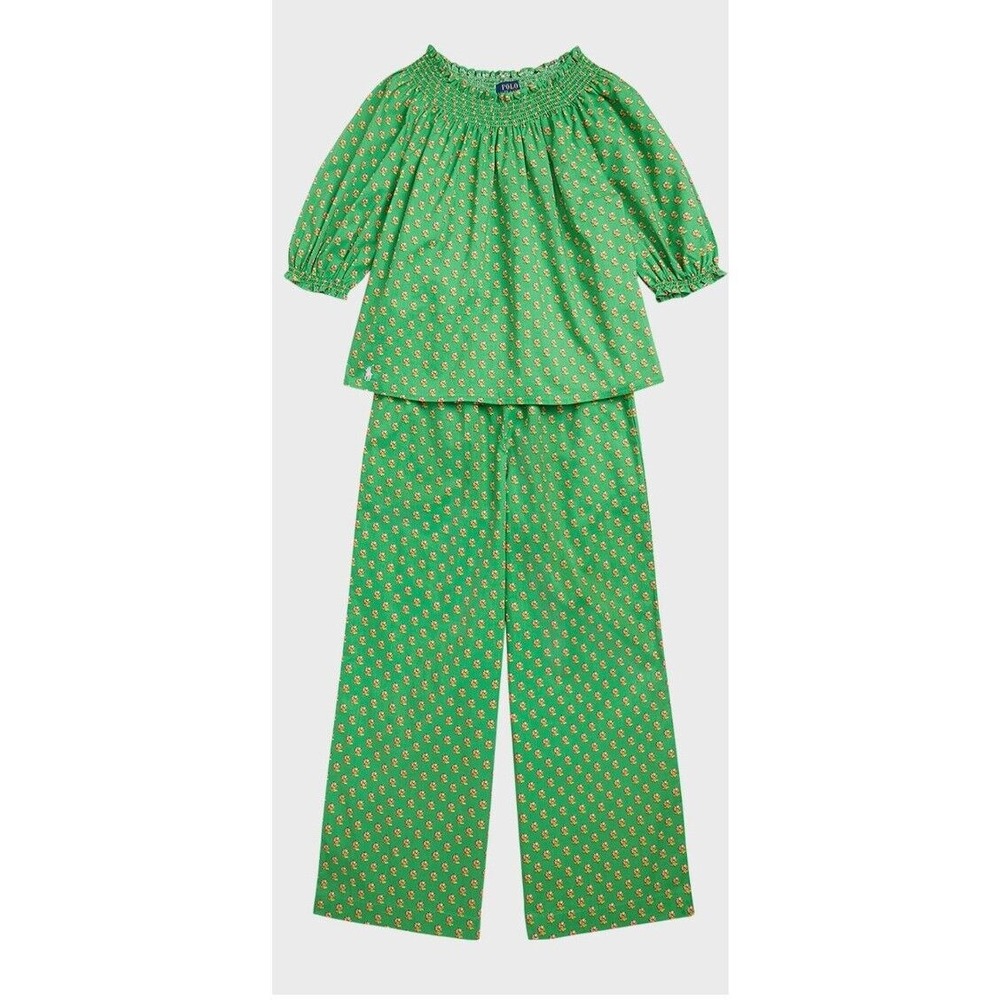 Polo Ralph Lauren Girl's Floral Smocked Cotton Top and Pant Set Size 5
